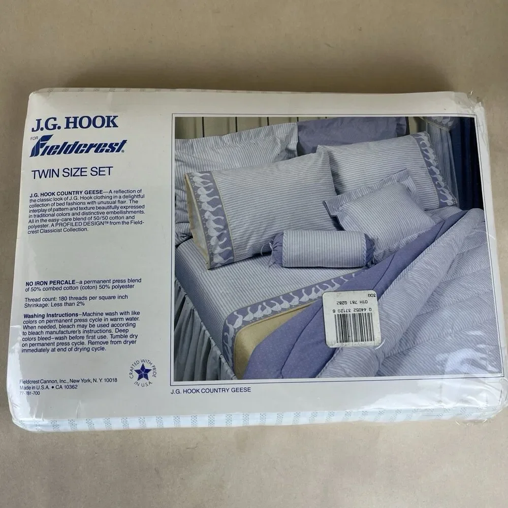 NIP VTG JG Hook TWIN Sz‎ 3pc Set Green Country Geese Pattern No Iron Percale USA